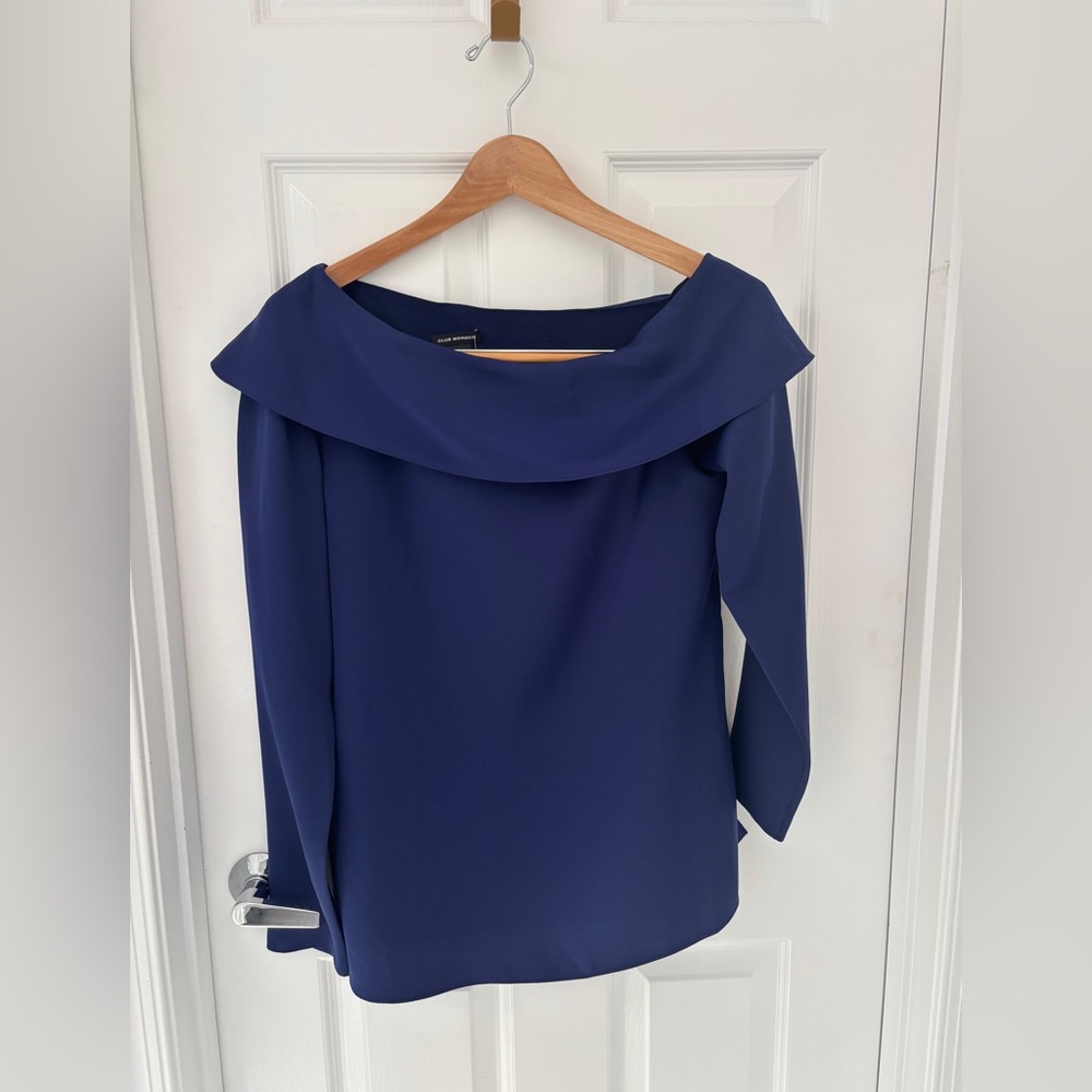 Club Monaco Drop Cold Shoulder blouse•Royal Blue purple•Elegant• NWT•romantic•2